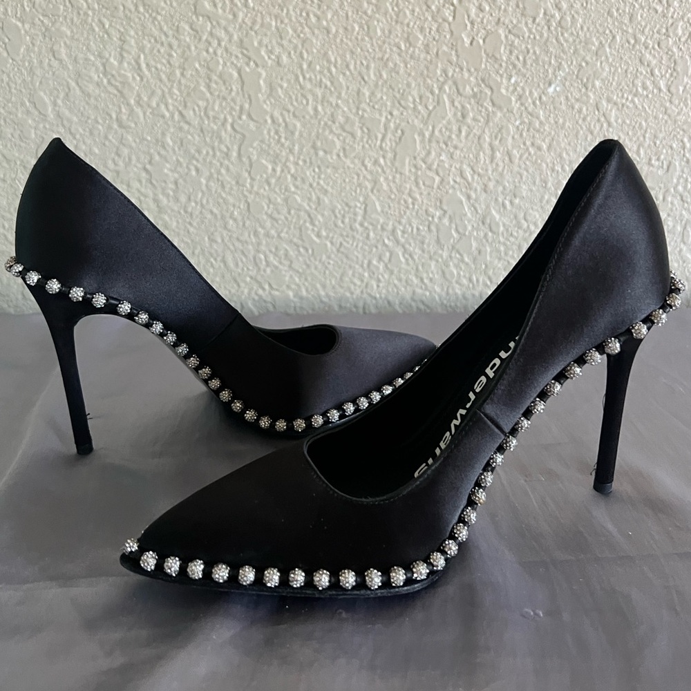 Alexander Wang Rie Crystal Satin Pointed Toe Heel Pump New - Picture 12 of 14